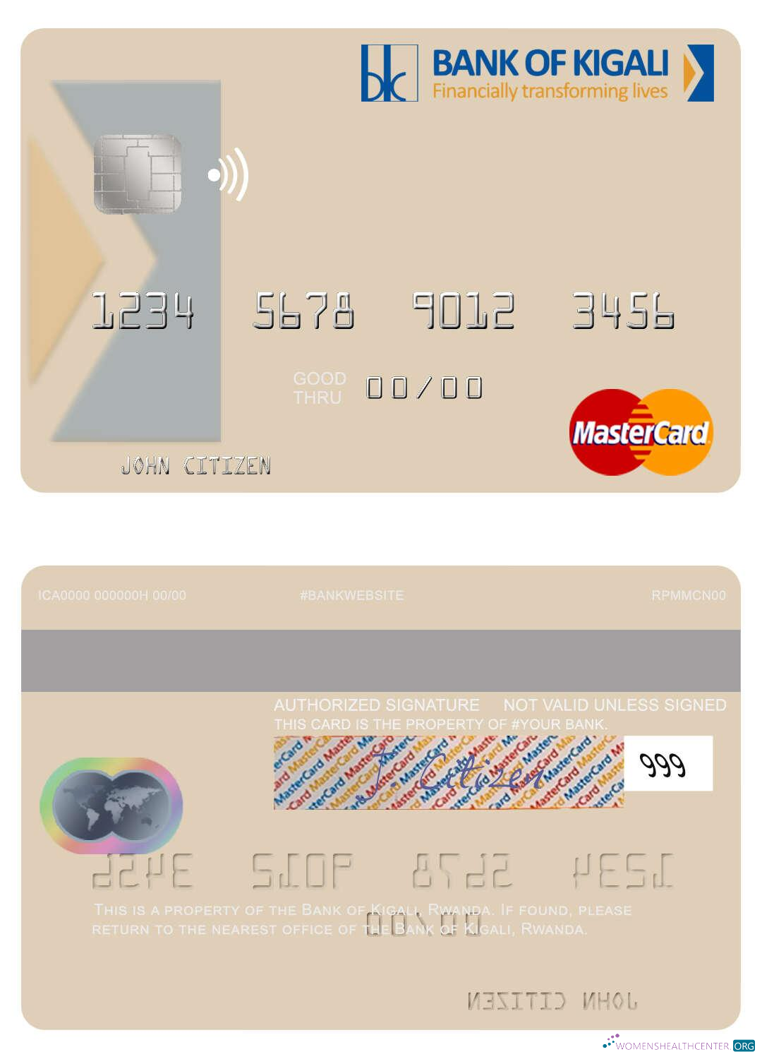 Download Rwanda Bank of Kigali mastercard Photoshop template